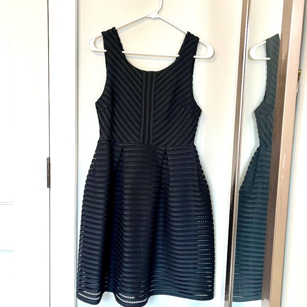 Cute Black Cocktail Dress with embroidered overlay
